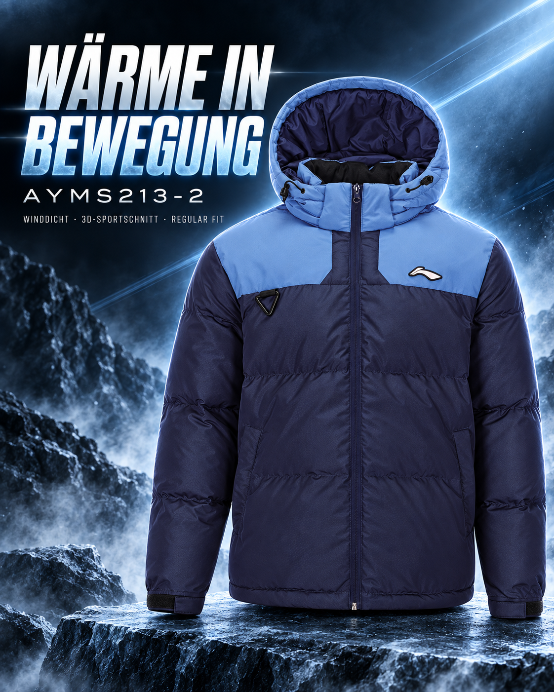 Herren Outdoor Daunenjacke dunkelblau mit Kapuze- AYMS213-2