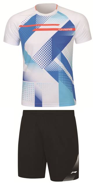 Table Tennis Men Competion Suit (consisting of Shirt and Shorts) White + Black - AATR097-1