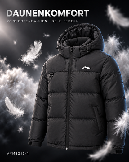 Li-Ning Herren Daunenjacke mit Kapuze schwarz - AYMS213-1