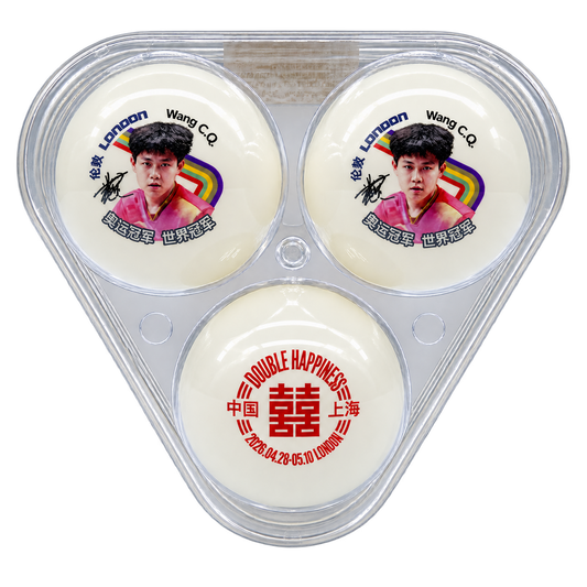 DHS WC Tischtennisbälle CELLFREE-DUAL mit Wang Chuqin Portrait und Box - DDMV124-1